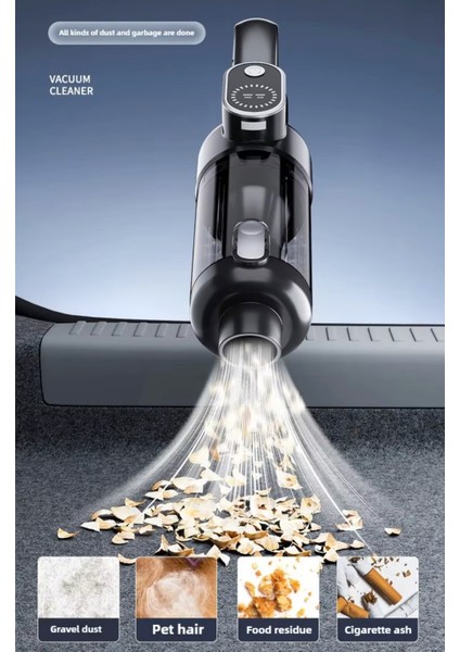 Turbo Digital 120W Ultra Emiş Araç Ev Araba Süpürgesi Çok Uzun Şarj Süresi Turbo Çift Motor