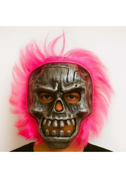 Wild Skull - Gümüş Kafatası Pembe Saçlı İskelet Maske