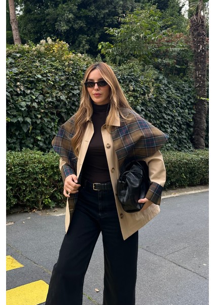 Bej Ekose Garnili Trençkot - 7620