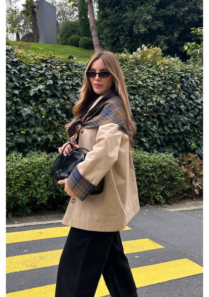 Bej Ekose Garnili Trençkot - 7620 modelleri