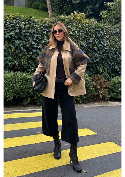 Bej Ekose Garnili Trençkot - 7620 indirimleri