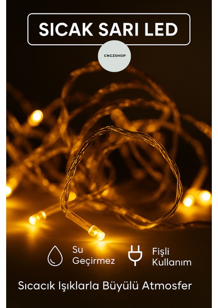 10 Metre Fişli Sarı LED Işık – Yılbaşı Noel Çam Ağacı Balkon ve Salon Dekorasyon Süsleme Ampülü modelleri
