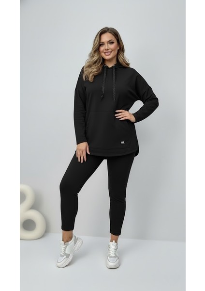 Kadın Büyük Beden Uzun Kollu Kapüşonlu Kanguru Cepli Sweatshirt 2016