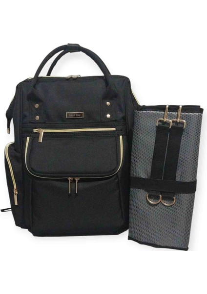 Venüs Siyah Gold Aksesuar Anne Bebek Bakım Sırt Çantası