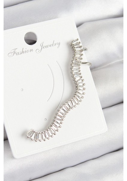 Pirinç Su Yolu Model Gümüş Renk Sağ Kıkırdak Küpe - TJ-BKP10986