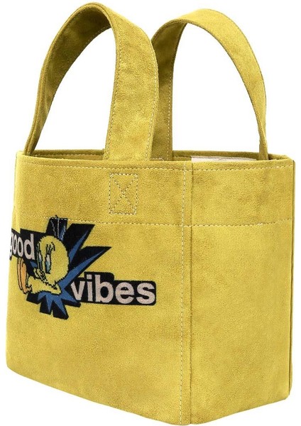 Kadın Vegan Sarı Medium Tote Bag - Warner Bros Tweety Good Vibes Only Tasarım modelleri