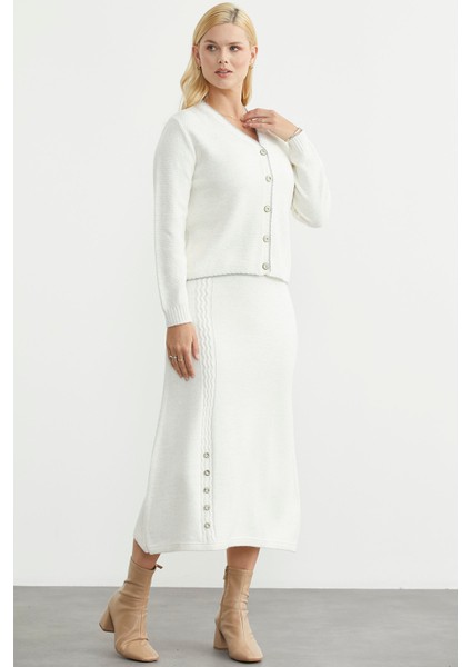 Kloş Etek Hırka Triko Takım - Kemik indirimleri