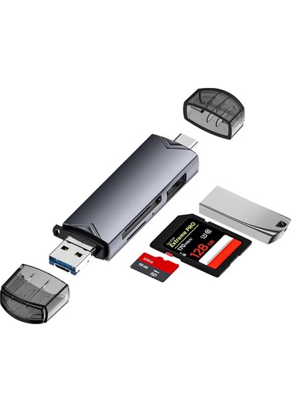 6 In 1 Otg Çok Fonksiyonlu Kart Okuyucu Type C/ Micro USB 3.0 Sd Tf Kart 6'sı 1 Arada Adaptör Hızlı Aktarım6