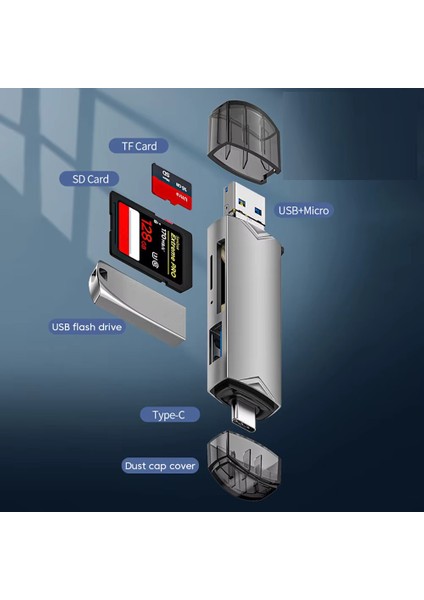 6 In 1 Otg Çok Fonksiyonlu Kart Okuyucu Type C/ Micro USB 3.0 Sd Tf Kart 6'sı 1 Arada Adaptör Hızlı Aktarım6 modelleri