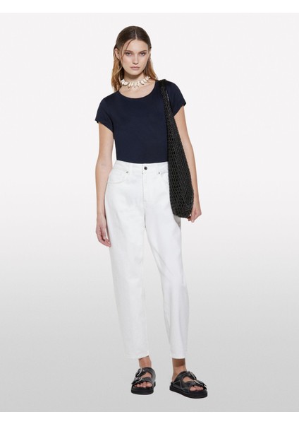 Viskoz Karışımlı Bisiklet Yaka Regular Fit T-Shirt Kadın Lacivert T-Shirt - 325P3Z12L107O