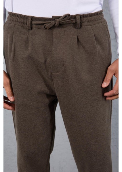 Milos Relax Fit Örme Kaşe Kumaş Fermuarlı Beli Lastikli Jogger Erkek Pantolon - Vizon fiyatları