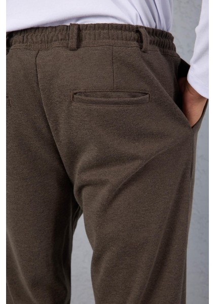 Milos Relax Fit Örme Kaşe Kumaş Fermuarlı Beli Lastikli Jogger Erkek Pantolon - Vizon modelleri