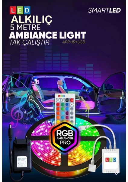 LED Animasyonlu Tak Çalıştır Kumandalı Trafolu Rgb Şerit Işık Aydınlatma 5 Metre