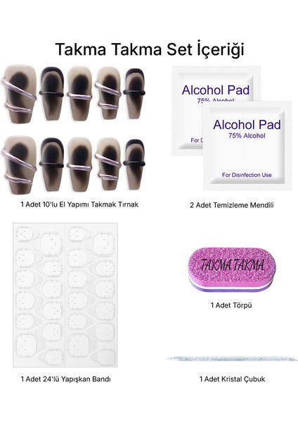 10'lu Siyah Uzun Balerin TT0949 Tekrar Kullanılabilir El Yapımı Protez Takma Tırnak - Ten Rengi-Siyah-M modelleri