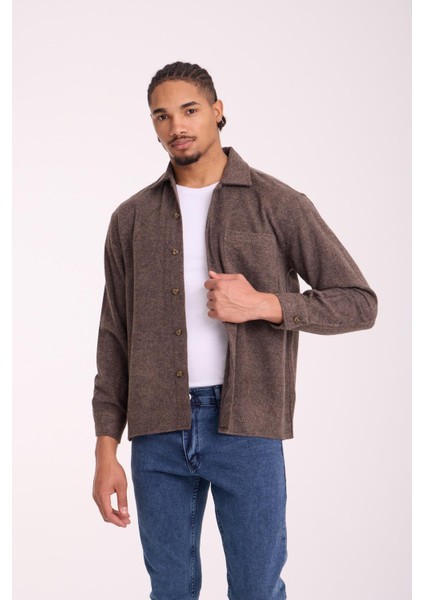 Frankel Kaşe Kumaş Tek Cepli Relaxed Fit Erkek Gömlek - Koyu Bej fiyatları