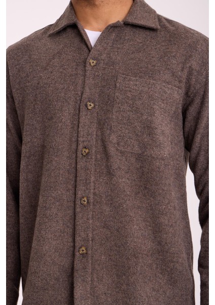 Frankel Kaşe Kumaş Tek Cepli Relaxed Fit Erkek Gömlek - Koyu Bej modelleri
