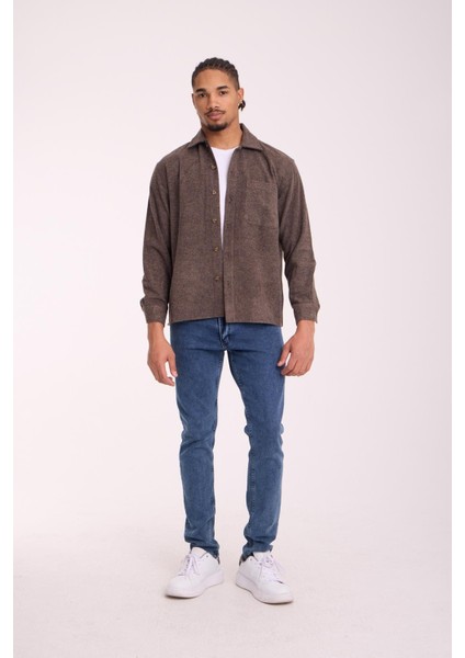 Frankel Kaşe Kumaş Tek Cepli Relaxed Fit Erkek Gömlek - Koyu Bej indirimleri