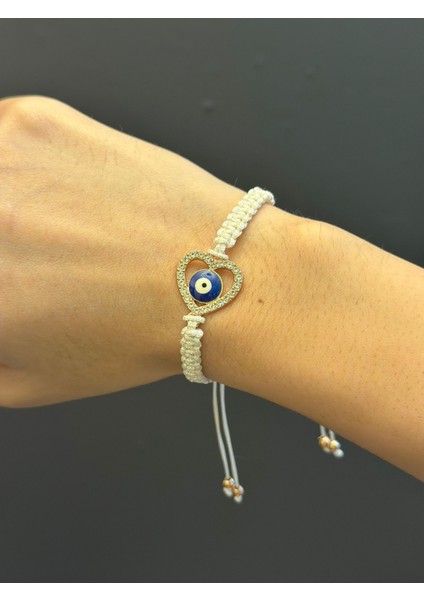 Makrome Örme Nazar Kalp Ip Bileklik