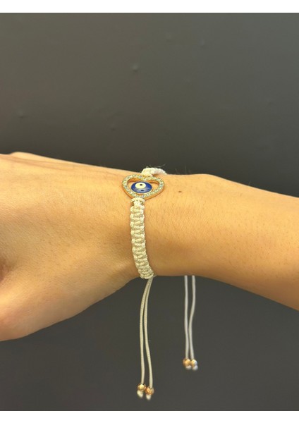 Makrome Örme Nazar Kalp Ip Bileklik modelleri