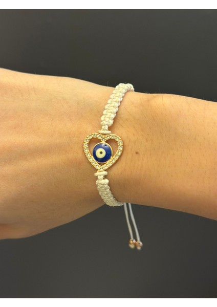 Makrome Örme Nazar Kalp Ip Bileklik