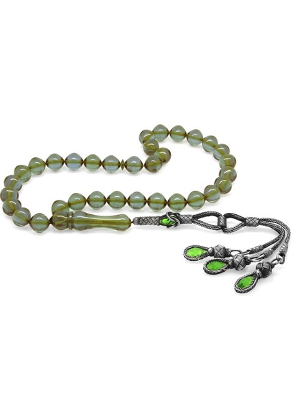 1000 Ayar Gümüş Kazaz Püsküllü Istanbul Kesim Su Mavi Ateş Kehribar Tesbih