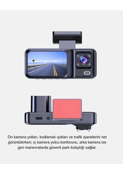 Full Hd Üç Kameralı Araç Kamerası G-Sensörlü ve Gece Görüşlü - N639J171-M10639 fiyatları