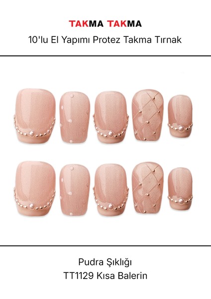 10'lu Pembe Kısa Balerin TT1129 Tekrar Kullanılabilir El Yapımı Protez Takma Tırnak - Pembe-L modelleri