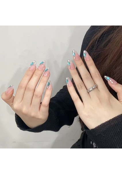 10'lu Pembe Kısa Oval TT1187 Tekrar Kullanılabilir El Yapımı Protez Takma Tırnak - Pembe-S