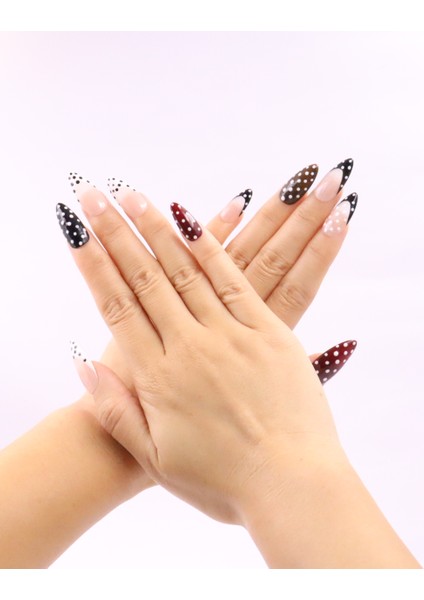 10'lu Renkli Uzun Badem UBD1462 Tekrar Kullanılabilir El Yapımı Protez Takma Tırnak - Renkli-M fiyatları