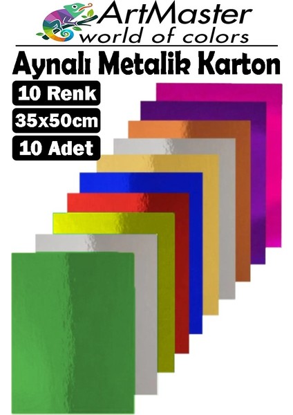 Aynalı Metalik Fon Kartonu 35X50 cm 10 Renk 1 Paket Dekoratif Pırıltılı Folyo Kağıt Okul Sınıf Renkli