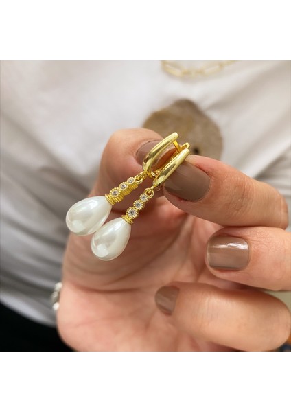 Gümüş Taşlı İncili Küpe