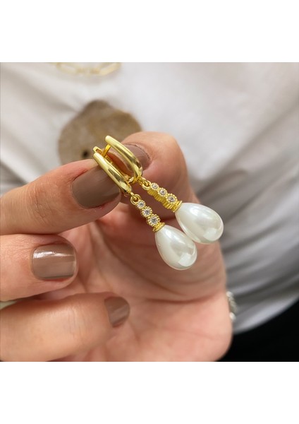 Gümüş Taşlı İncili Küpe indirimleri