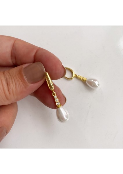 Gümüş Taşlı İncili Küpe