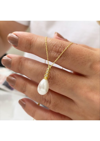 Gümüş Taşlı İncili Kolye