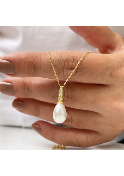 Gümüş Taşlı İncili Kolye