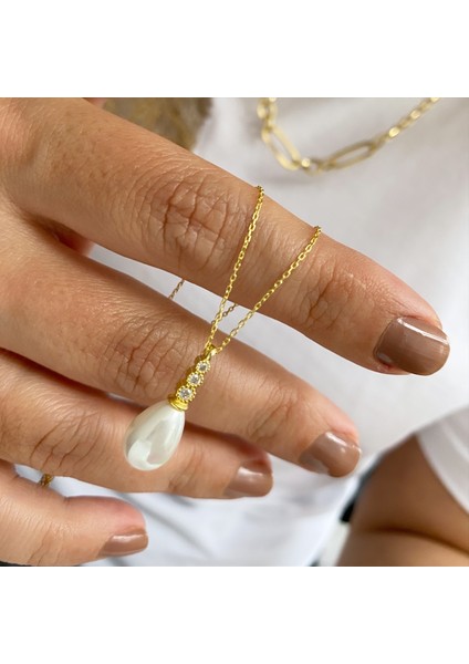 Gümüş Taşlı İncili Kolye