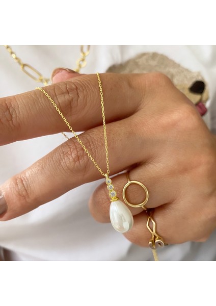 Gümüş Taşlı İncili Kolye