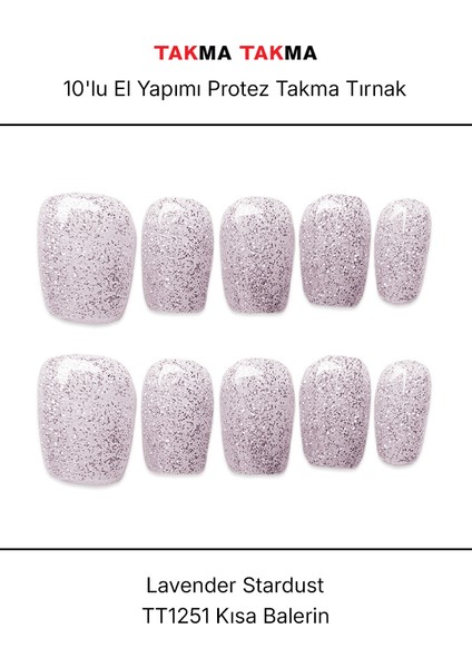 10'lu Gümüş Kısa Balerin TT1251 Tekrar Kullanılabilir El Yapımı Protez Takma Tırnak - Gümüş-XS indirimleri
