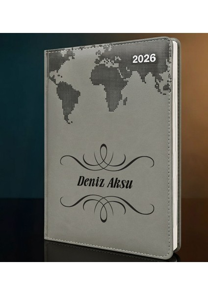 Kişiye Özel Isimli Termo Sert Kapak 2026 Gri Ajanda -1, Öğretmenler Günü Hediyesi, Yeni Iş Hediyesi