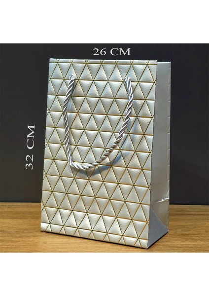 Büyük Boy Gümüş Ve Gold Desenli Karton Çanta