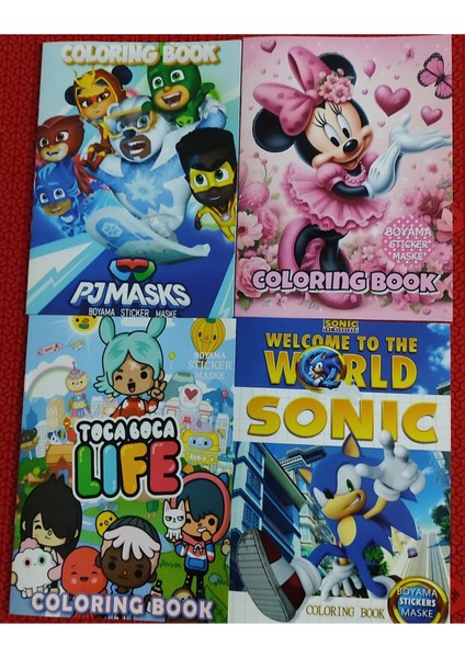 4 Adet Stickerli Boyama Kitabı (Minnie,pijamaske,toca Boca Life,sonic Figürlü