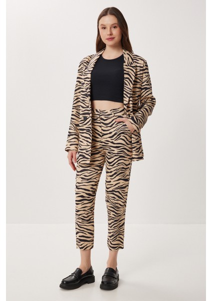 Desenli Saten Yüzeyli Ceket Pantolon Takım LFG0179 Siyah Bej