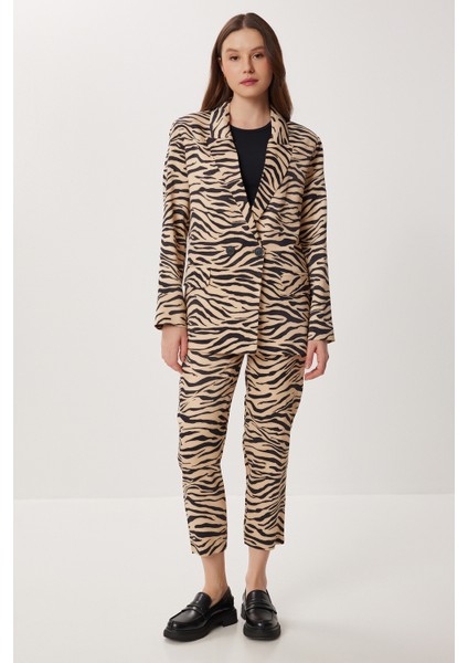 Desenli Saten Yüzeyli Ceket Pantolon Takım LFG0179 Siyah Bej fiyatları