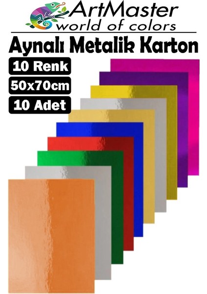 Aynalı Metalik Fon Kartonu 50X70 cm 10 Renk 1 Paket Dekoratif Pırıltılı Folyo Kağıt Okul Sınıf Renkli