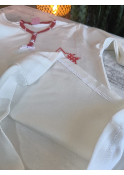 Anne Kız Pijama Takımı Interlok Kumaş %100 Pamuk Uzun Kollu Kışlık Yıldızlı Kırmızı Beyaz