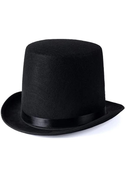 Yetişkinler Için Siyah Renk Ringmaster Sihirbaz Şapkası Fötr Şapka 15 cm
