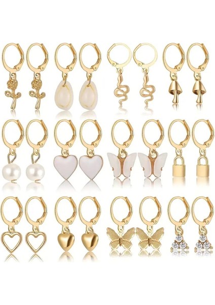 6 Çift Sallantılı Huggie Charm Küpe Karışık Şekilde Sürpriz Takı Kutusu Kavanozu modelleri