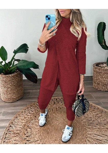 Kadın Uzun Kollu Balıkçı Yaka Önden Düğmeli Bluz ve Pantolon Yumoş Ikili Takım modelleri