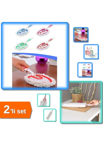 Microfiber Toz Alıcı Softon + Peluşlu Duster 2li Set Uzun Saplı + Yıkanabilir Pratik Temizlik MFD7XP