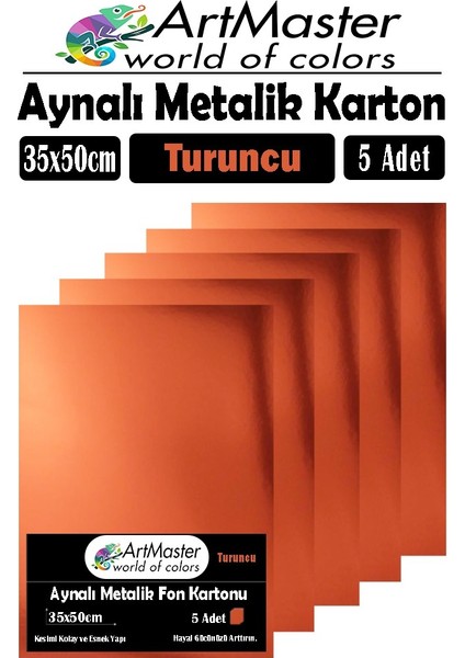 Turuncu Renkli 35X50 Metalik Aynalı Fon Kartonu 5 Adet 1 Paket Artmaster Metalik Aynalı Fon Kartonu